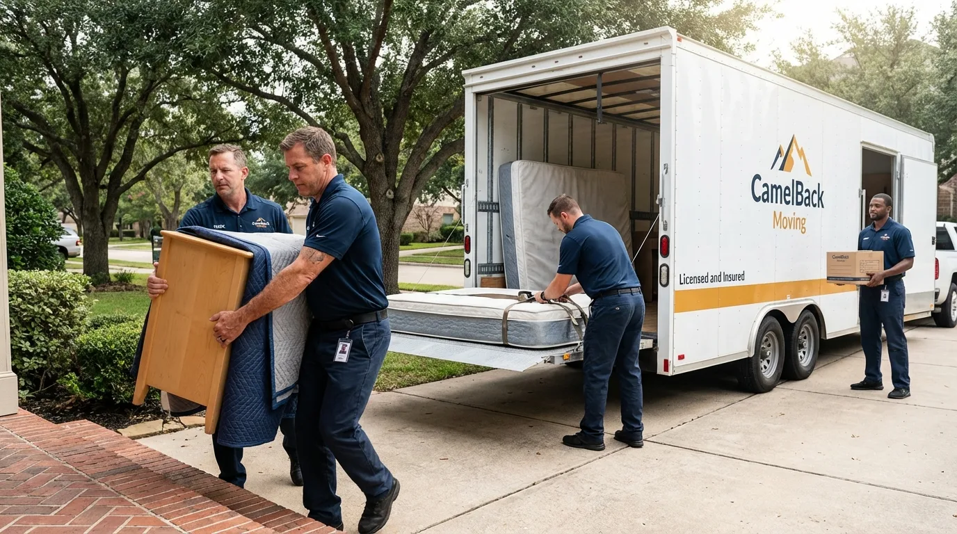Crew loading residential truck for cross-state move from Homer, MI