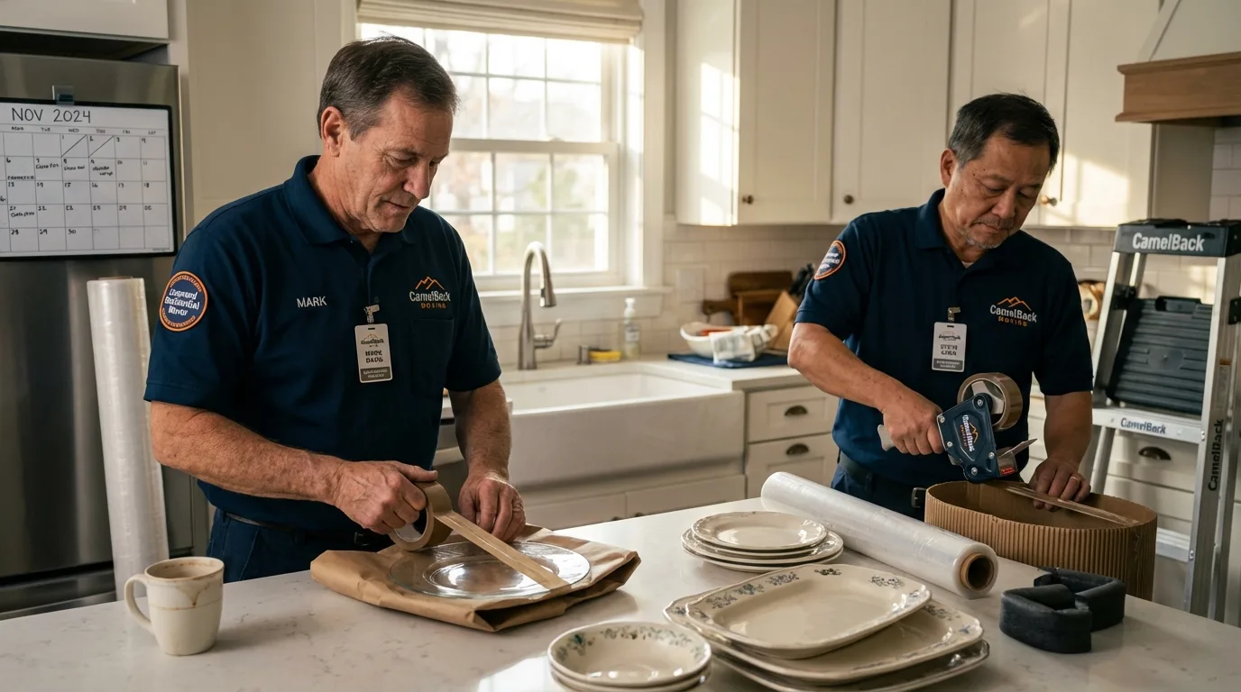 Professional crew packing kitchen dishware in Homer, MI